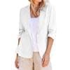 Linen Blazer for Women - Slim Fit, Ruched, One Button, Plus Size, Lightweight, 3/4 Sleeve, Casual Work Jacket — White