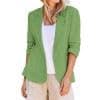 Linen Blazer for Women - Slim Fit, Ruched, One Button, Plus Size, Lightweight, 3/4 Sleeve, Casual Work Jacket — Green