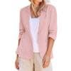 Linen Blazer for Women - Slim Fit, Ruched, One Button, Plus Size, Lightweight, 3/4 Sleeve, Casual Work Jacket — Pink