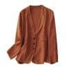 Classic Women's Cotton Linen Notch Lapel Blazer Jacket — Orange