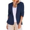 Linen Blazer for Women - Slim Fit, Ruched, One Button, Plus Size, Lightweight, 3/4 Sleeve, Casual Work Jacket — Dark Blue