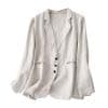 Classic Women's Cotton Linen Notch Lapel Blazer Jacket — Beige
