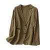 Classic Women's Cotton Linen Notch Lapel Blazer Jacket — Khaki