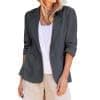 Linen Blazer for Women - Slim Fit, Ruched, One Button, Plus Size, Lightweight, 3/4 Sleeve, Casual Work Jacket — Dark Gray