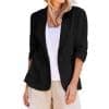 Linen Blazer for Women - Slim Fit, Ruched, One Button, Plus Size, Lightweight, 3/4 Sleeve, Casual Work Jacket — Black