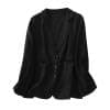 Classic Women's Cotton Linen Notch Lapel Blazer Jacket — Black