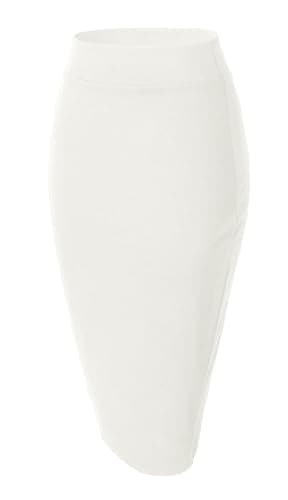 Urban CoCo Women's Stretch Waist Midi Pencil Skirt — White