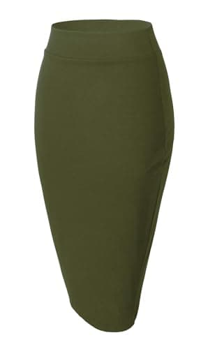 Urban CoCo Women's Stretch Waist Midi Pencil Skirt — Army Green