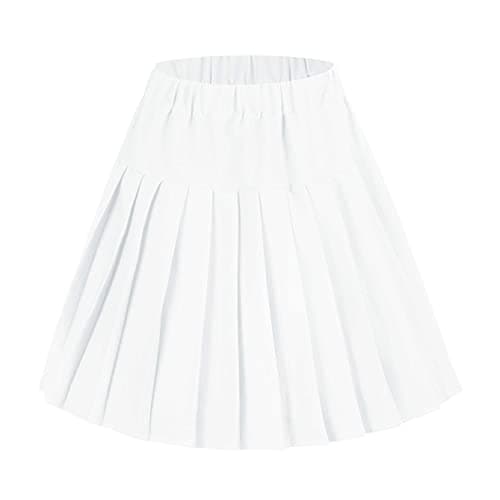 Urban CoCo Women's Elastic Waist Tartan Pleated School Skirt — Solid White