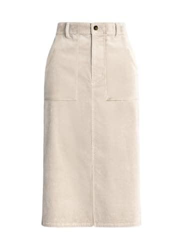 Happy Sailed Women's High Waist Split Corduroy Midi Skirt with Pockets — Apricot