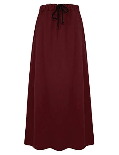 IDEALSANXUN Fleece Lined Long Waisted Warm Winter Skirts for Women with Pockets — Wine