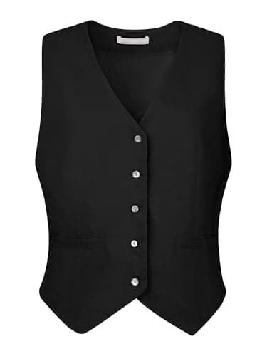 Hobemty Women's Linen V-Neck Button-Down Formal Waistcoat — Black