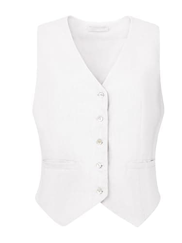 Hobemty Women's Linen V-Neck Button-Down Formal Waistcoat — White