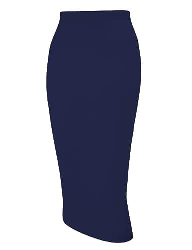 Women's High Waist Pencil Skirt for Business Casual — Navy Blue