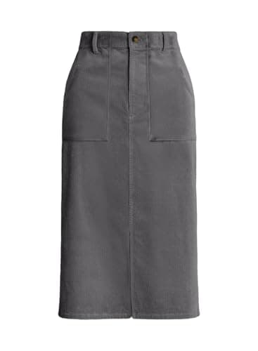 Happy Sailed Women's High Waist Split Corduroy Midi Skirt with Pockets — Grey