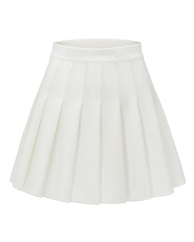 Shestellar Women's Comfortable High-Waist Pleated Mini Skirt — White