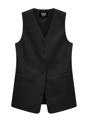 Mina Self 2025 Women's Lightweight Linen V-Neck Summer Blazer — Black