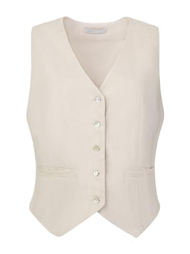 Hobemty Women's Linen V-Neck Button-Down Formal Waistcoat