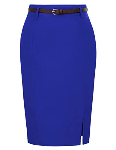 Kate Kasin Women's Bodycon Pencil Skirt with Belt — Royal Blue