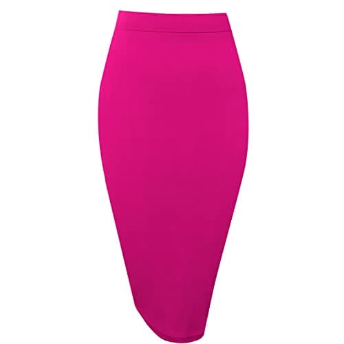 Topdress Women's High Waisted Elastic Pencil Skirt Knee Length Short with Slit — Dark Rose