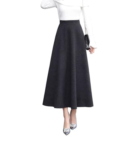 Vintage Wool Plaid Skirt for Women Fall Winter — Dark Gray