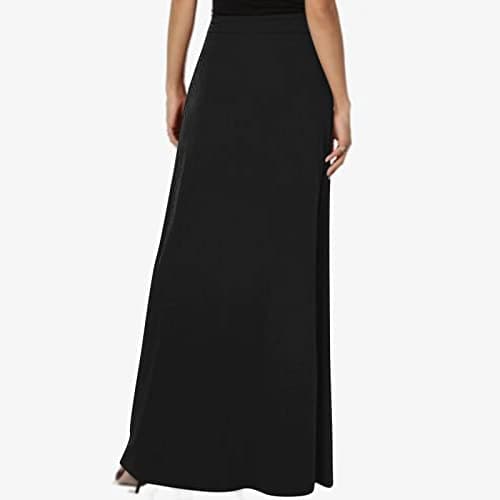 Womens High Elastic Maxi Drawstring Ankle Length Skirts Solid Pockets