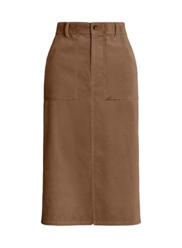 Happy Sailed Women's High Waist Split Corduroy Midi Skirt with Pockets