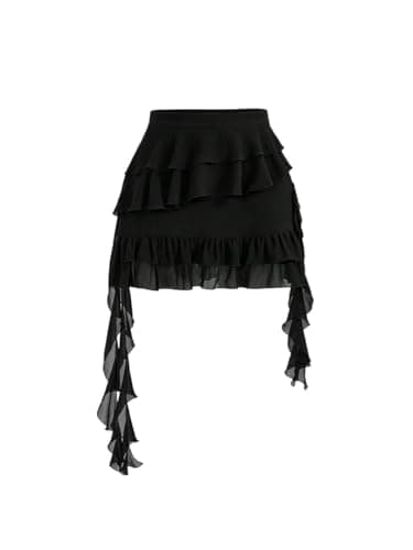 Solid Color Ruffled Hem Skirt