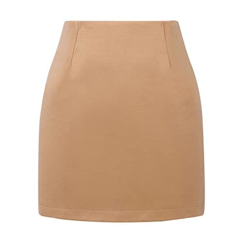 Elastic Waist Zipper Pencil Skirt: Vintage Women's Plaid Mini Above Knee Short Skirts — 06-beige