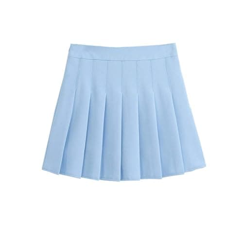 ZHANCHTONG Women's High Waist A-Line Pleated Mini Tennis Skirt — Light Blue