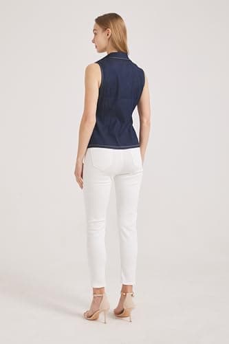 LIYEZ Women's Sleeveless Denim Vest with Pockets and Zipper