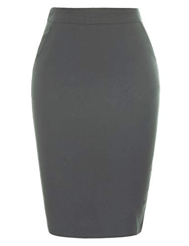 Kate Kasin Women's Knee-Length Stretchy Elastic Waist Business Pencil Skirt — Grey