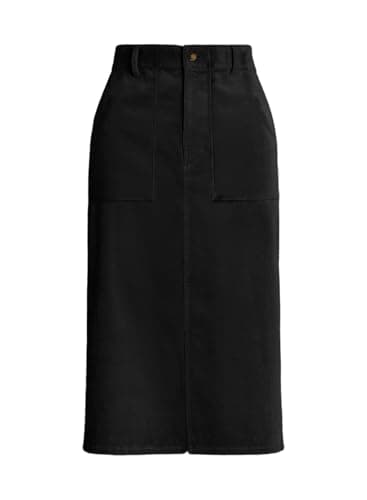 Happy Sailed Women's High Waist Split Corduroy Midi Skirt with Pockets — Black