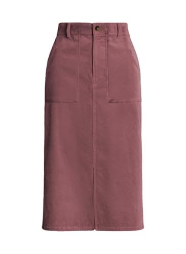 Happy Sailed Women's High Waist Split Corduroy Midi Skirt with Pockets — Pink Purple