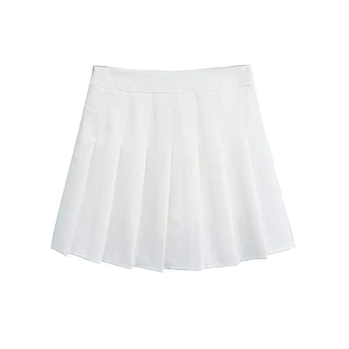 ZHANCHTONG Women's High Waist A-Line Pleated Mini Tennis Skirt — White