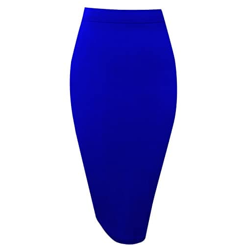 Topdress Women's High Waisted Elastic Pencil Skirt Knee Length Short with Slit — Royal Blue