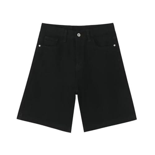 CUTEGAL Unisex Mid Rise Denim Jorts Wide Leg Casual Pants — Black
