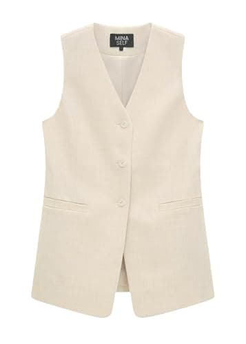 Mina Self 2025 Women's Lightweight Linen V-Neck Summer Blazer — Beige