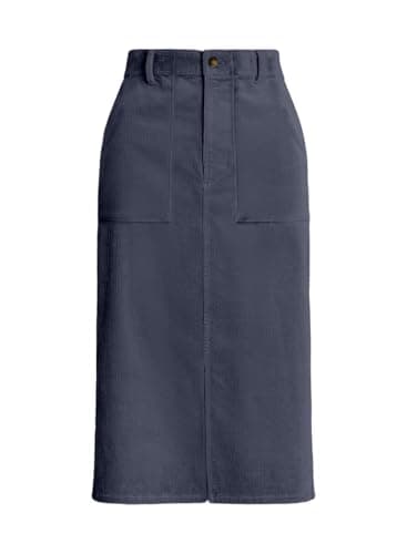 Happy Sailed Women's High Waist Split Corduroy Midi Skirt with Pockets — Blue