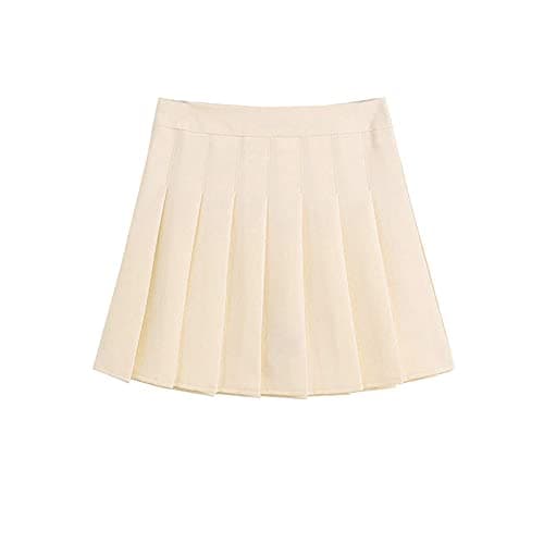 ZHANCHTONG Women's High Waist A-Line Pleated Mini Tennis Skirt — Light Khaki