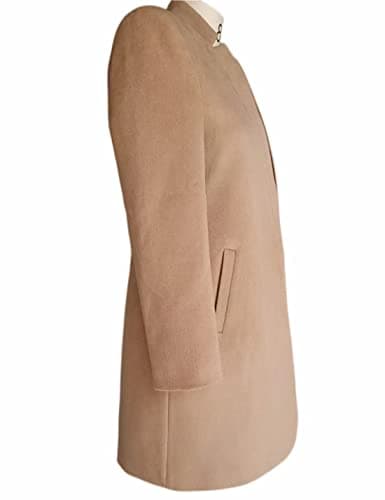 Kwoki Women's Stand Collar Open Front Pea Coat Winter Warm Blazer Trench Coat