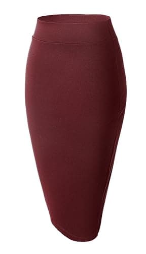 Urban CoCo Women's Stretch Waist Midi Pencil Skirt — Wine Red
