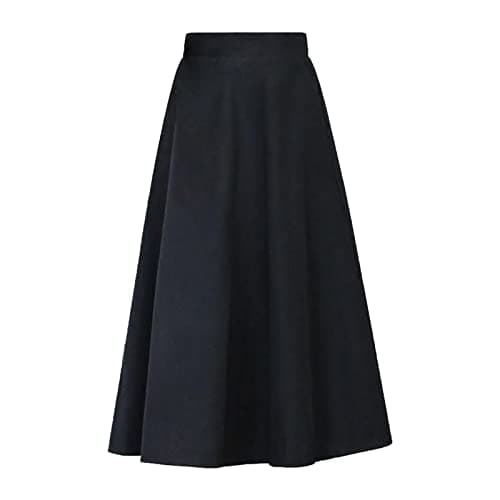 Vintage High Waist Elastic Midi Wool Skirt for Women — Black