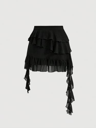 Solid Color Ruffled Hem Skirt