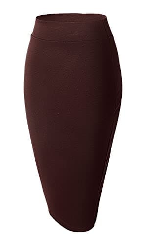 Urban CoCo Women's Stretch Waist Midi Pencil Skirt — Burgundy