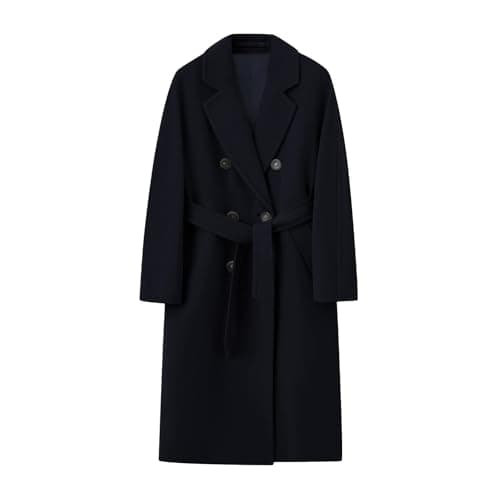 Himosyber Women's Wool Blend Camel Pea Coat with Notched Collar — Black