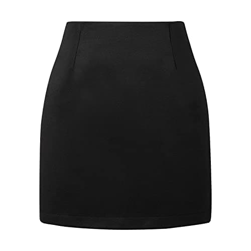 Elastic Waist Zipper Pencil Skirt: Vintage Women's Plaid Mini Above Knee Short Skirts — 06-black