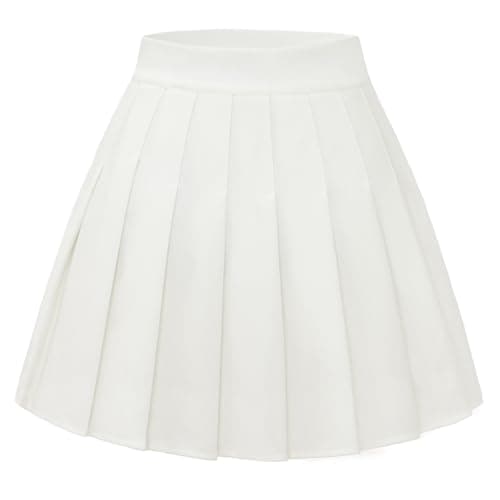 Pleated Skirts for Women: High Waist Mini Skater Tennis A-line Cheerleader — White
