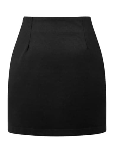 Mywinway Plaid High Waist A-Line Skirt for Women — Pureblack