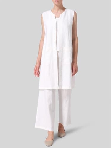 IDEALSANXUN Lightweight Linen Vest for Women Summer Open Front Cardigan